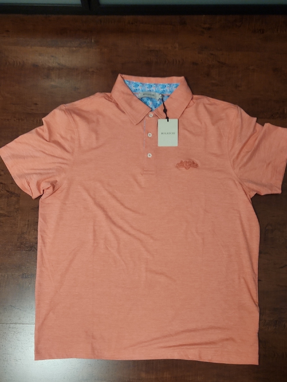 Bugatchi Men's Peach Polo Shirt with Logo fisher island golf club size xl